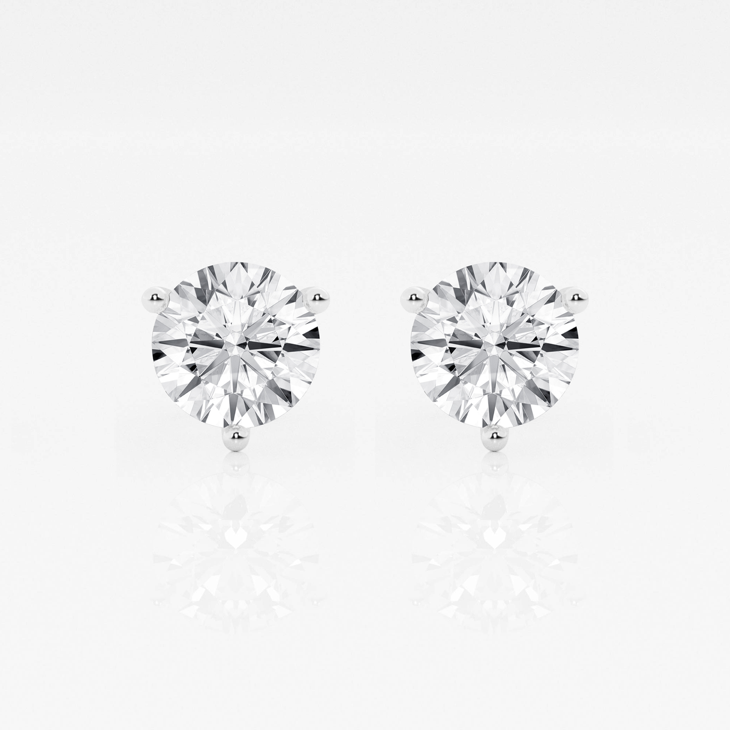 Platinum Diamond Studs - Three Prong Martini