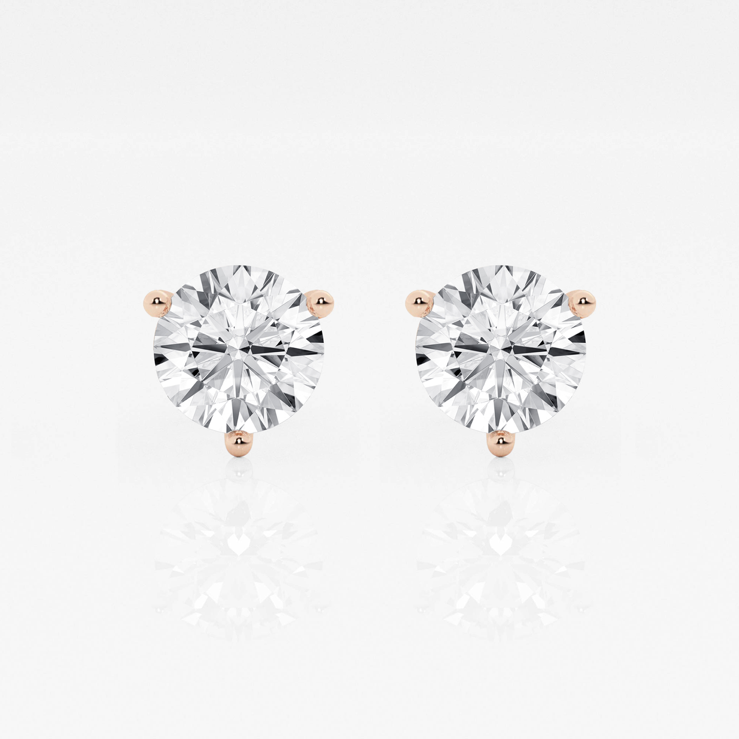 Rose Gold Diamond Studs - Three Prong Martini