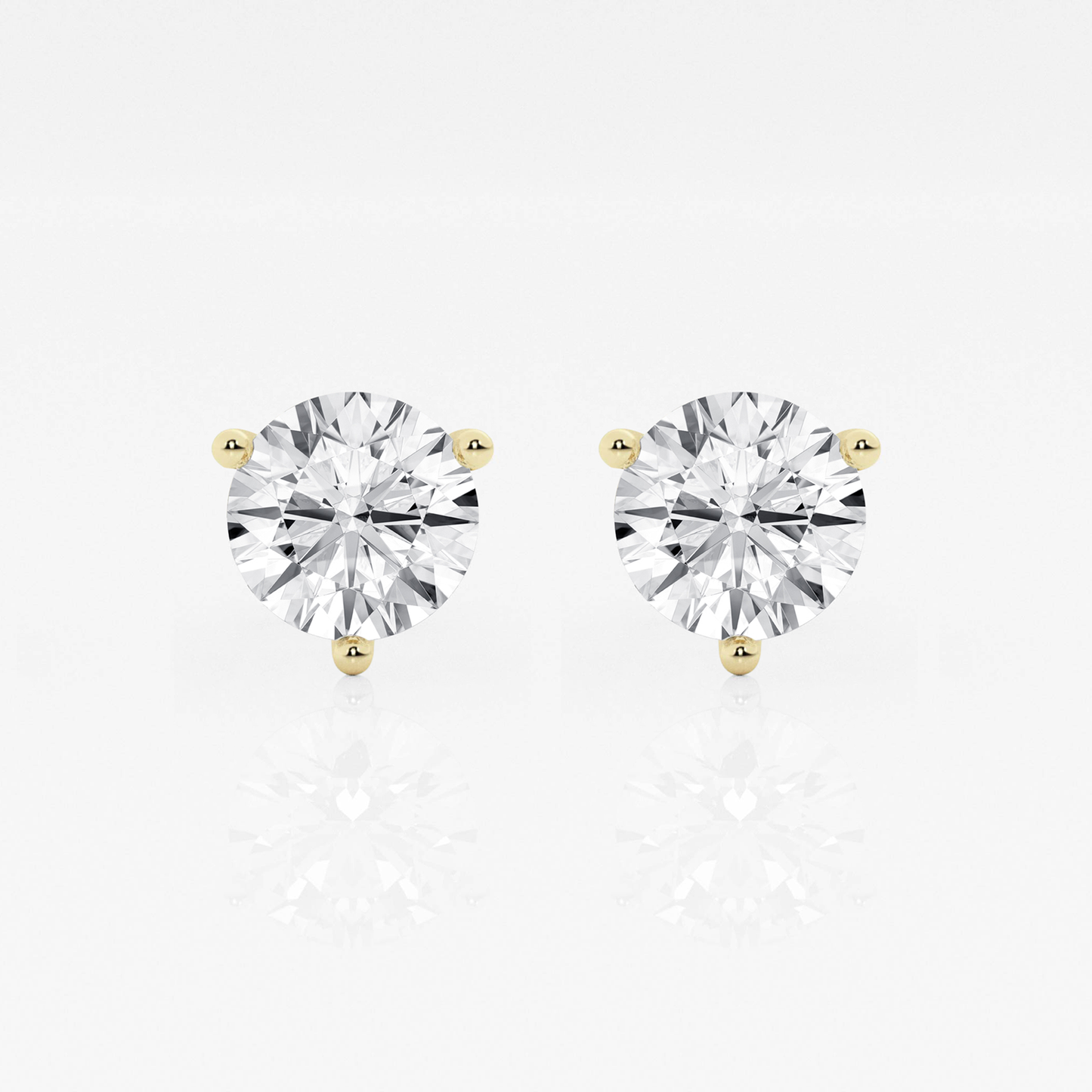 Yellow Gold Diamond Studs - Three Prong Martini