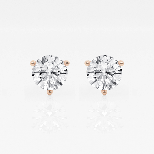 Rose Gold Diamond Studs - Three Prong Martini