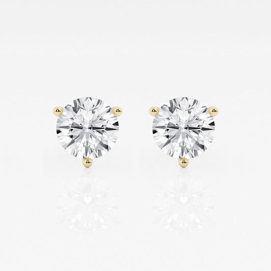 Yellow Gold Diamond Studs - Three Prong Martini