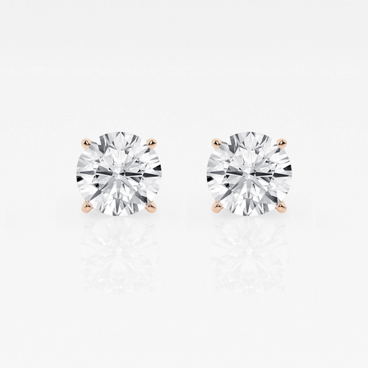 Rose Gold Diamond Studs - Four Prong Basket