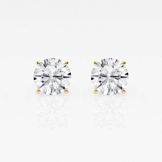 Yellow Gold Diamond Studs - Four Prong Basket