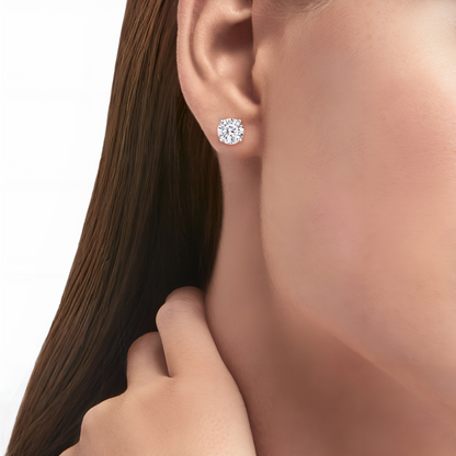 White Gold Diamond Studs - Four Prong Basket